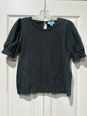 CeCe Charcoal Puff-Sleeve Short-Sleeve Knit Top
